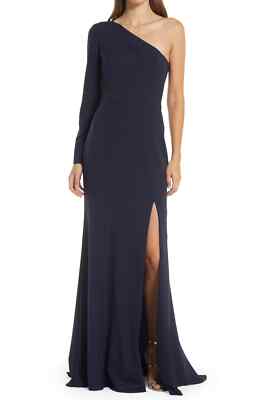 NEW AMSALE One-Shoulder Crepe GOWN DRESS SIZE $270 NAVY BLUE NORDSTROM 