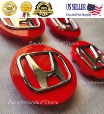 Set Of 4 Red HONDA - Silver Wheel Center Caps 69MM - - Satisfaction Guaranteed