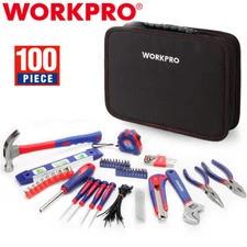 WORKPRO 100PC Home Tool Kit Drawer Household Hand Tool Set w/Easy Carrying Pouch