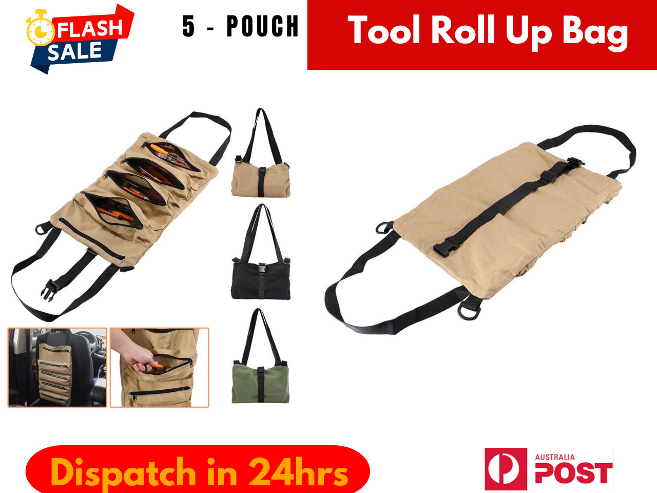 Tool Roll Up Bag Wrench Pouch Multi-Purpose Hanging Portable Storage Organizer