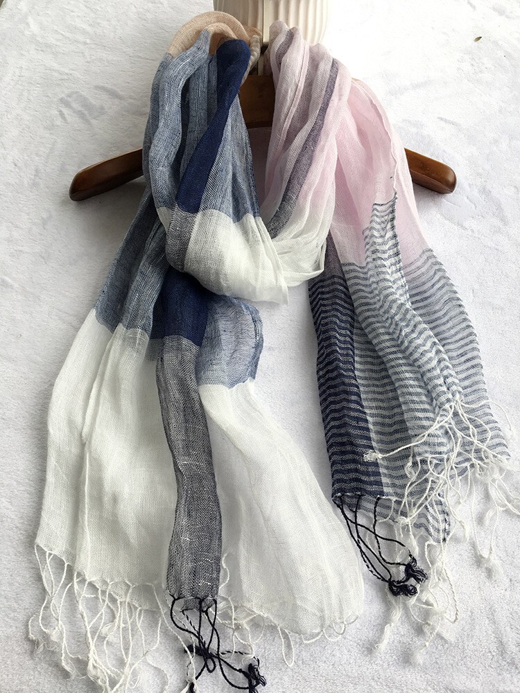 Soft Check Tassels Ladies Lightweight Fashionable Linen Cotton Scarves