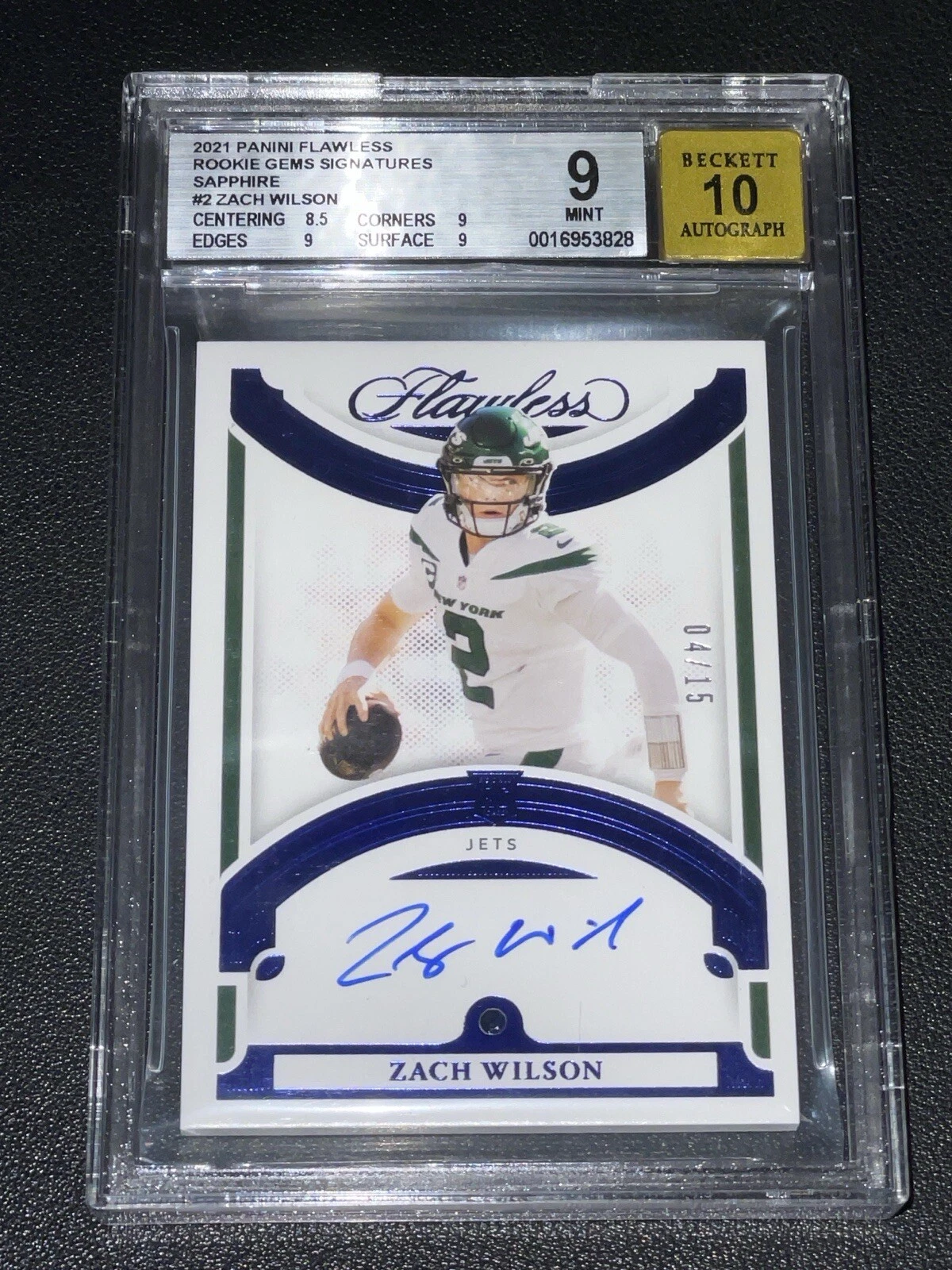 Zach Wilson Panini Flawless Rookie Gems Signatures #RGSZWI Sapphire