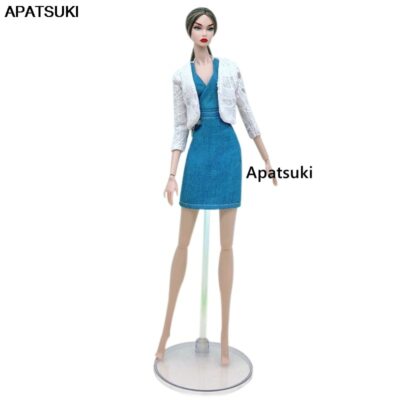 White Coat Jacket Blue Dress Fashion Doll Clothes Set For 11.5'' Doll Outfits 1/6