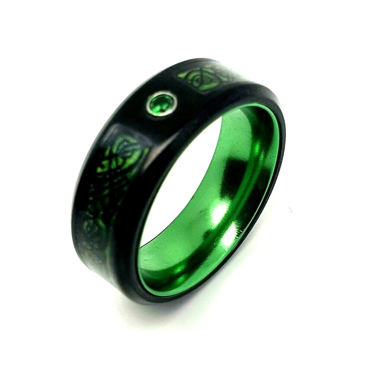 Mens wedding bands outlet with green stones