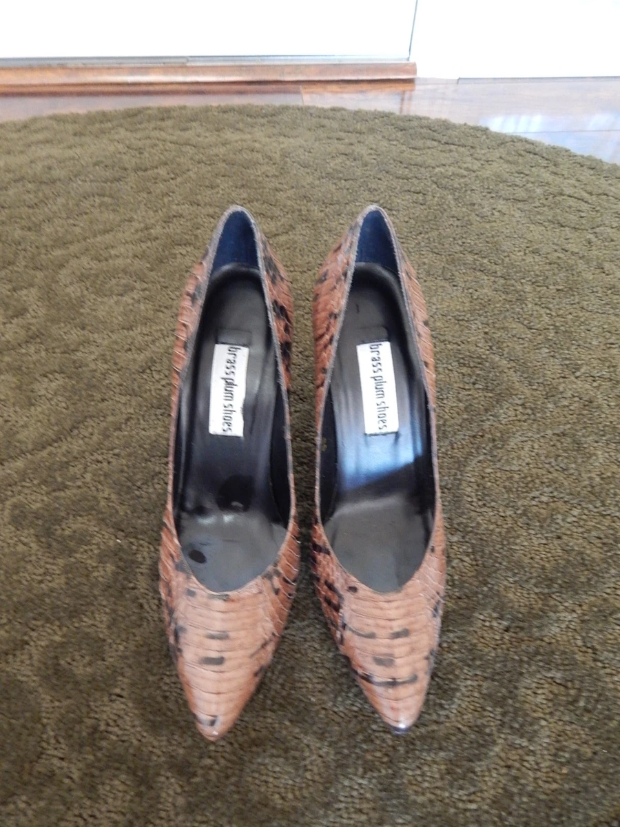 NORDSTROM BRASS PLUM SHOES SNAKESKIN LEATHER CLASSIC STILETTO HIGH