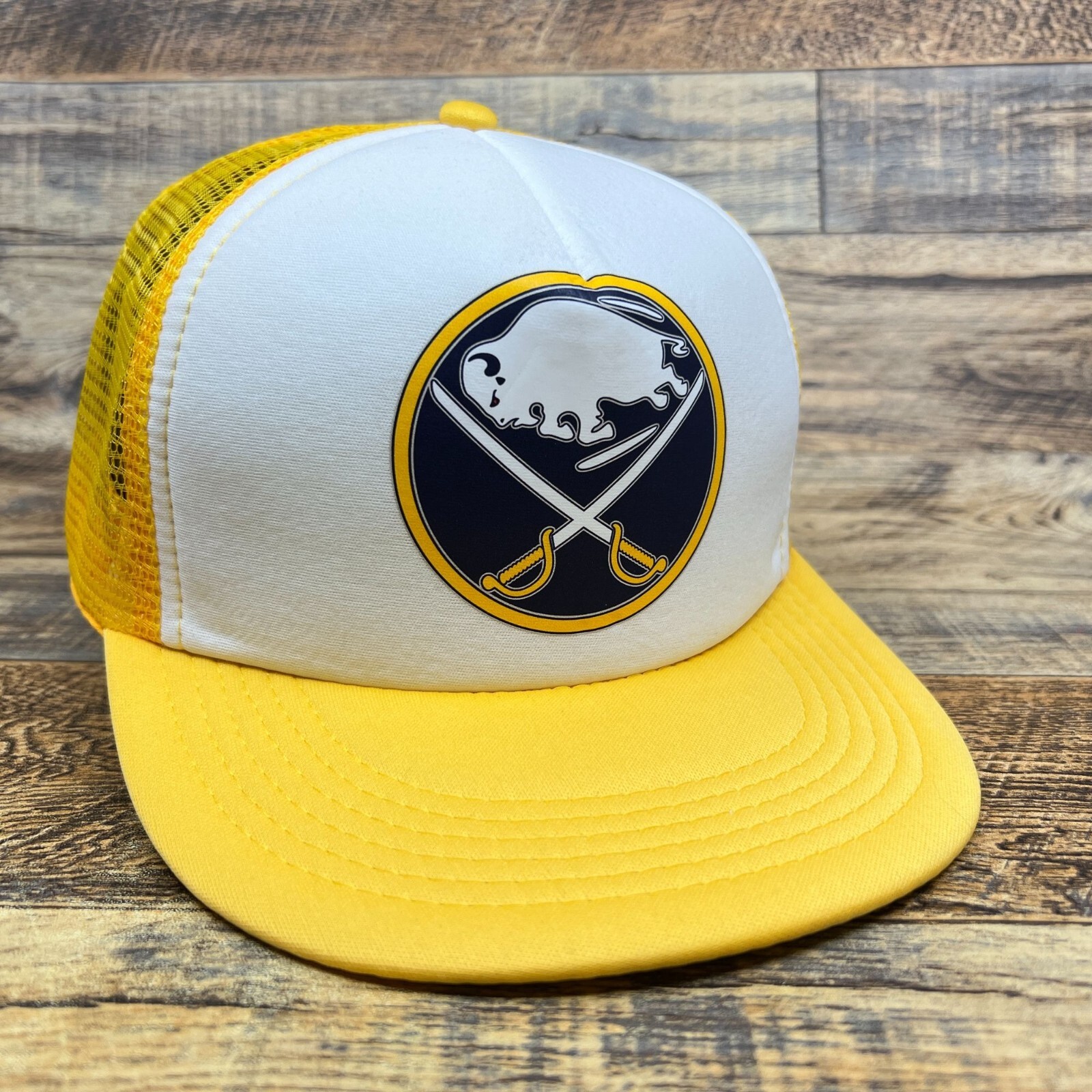 Retro Buffalo Sabres Mens Trucker Hat Gold Snapback 1970 Throwback