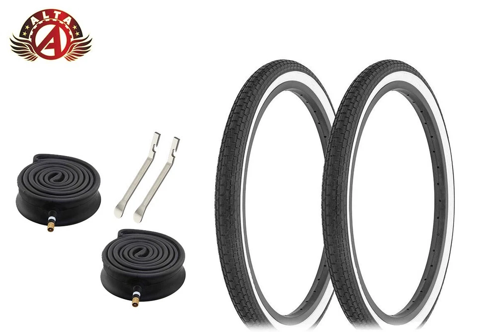 ALTA REIFEN 20 x 1,75 SCHWARZ/WEISS HF-120A MIT STRAPAZIERFÄHIGEN SCHLÄUCHEN & STAHLREIFENHEBERN.