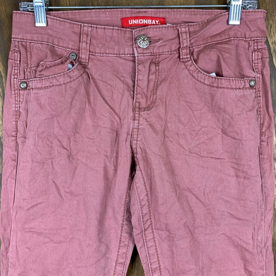 Unionbay Girls Pants Capris Blush Red Cropped Straight Leg Embroidered Pockets 5 - Image 2 of 4