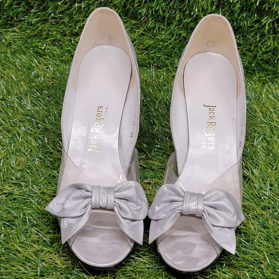 Vintage Jack Rogers USA Cinderella Pumps Peep Toe Size 9 AA - Need Heel Repair - Image 2 of 4