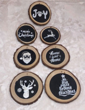 Christmas Rustic Farmhouse Wood Ornament Lot of 7
