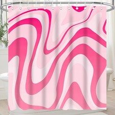 Pink Shower Curtain for Bathroom Cute Wavy Swirl 70S Abstract Retro Vintage P...