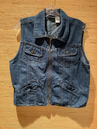 Women's Blue Denim VEST size Medium Zipper Western Rodeo Cowgirl Yellowstone - Bild 1 von 16