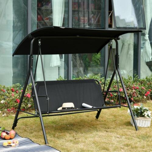 Outsunny Patio Swing 61"x67.75" 3-Seater Porch Adjustable Canopy Top Black Steel - Picture 3 of 8
