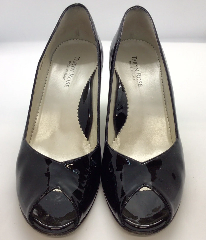 CUÑAS PEEPTOE TARYN ROSE DAELYN CHAROL MARFIL NEGRO 38,5 Talla 8 EE. UU. CON CAJA Foto 2 de 4