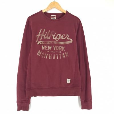 Vintage Tommy Hilfiger Felpa Maglione Uomo Bordeaux Rosso Rd8