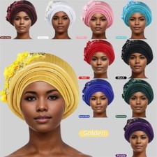 Aso Oke African Headtie Auto Gele Wedding Women Hijab Cap Nigerian Headwear Wrap