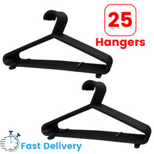 25 x Adult Black Coat Hangers Strong Plastic Bar Clothes Trouser Dress
