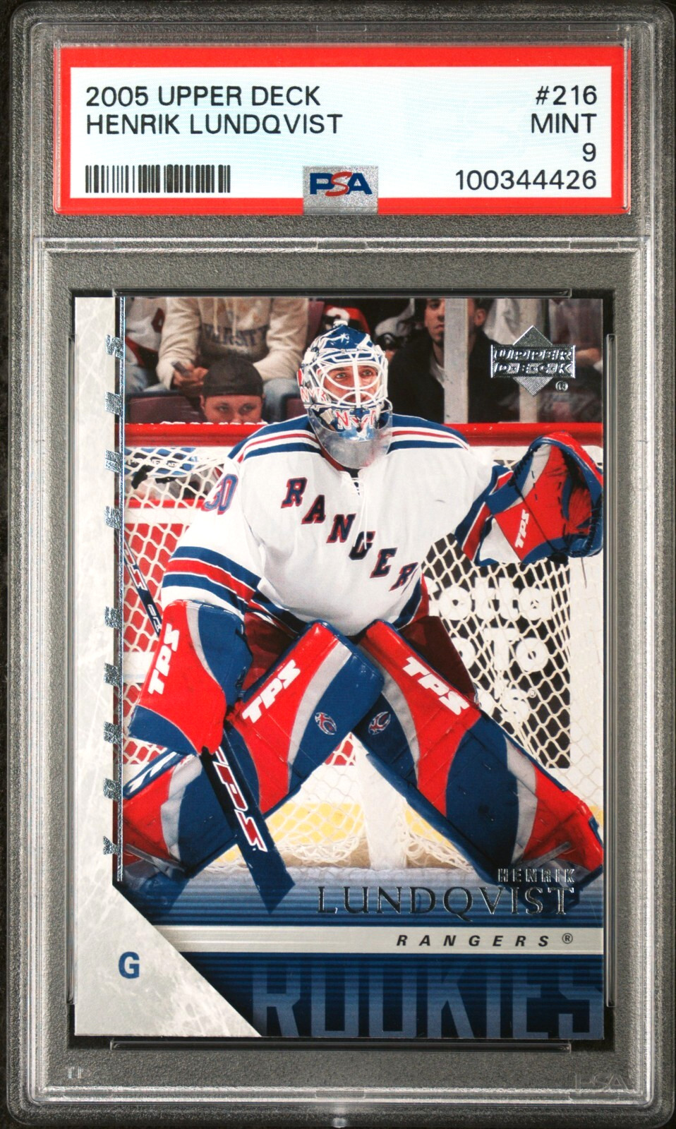 2005-06 UPPER DECK HENRIK LUNDQVIST YOUNG GUNS ROOKIE #216 PSA 9