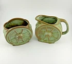 Frankoma Vintage Pottery 1950s Wagon Wheel Creamer Sugar Planters Decor