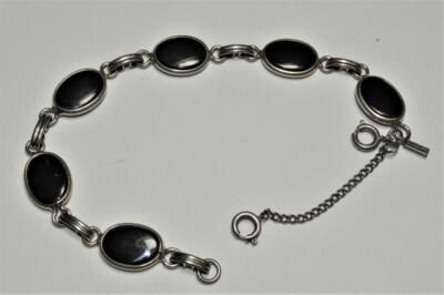 Gestempelt Longcraft Silberfarben Schwarz Oval Stein Link 19.1cm Armband W Save