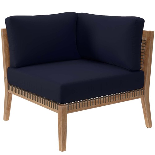 Modway Clearwater Outdoor Patio Teak Wood 5-Piece Sectional Sofa in Gray Navy - Picture 4 of 10