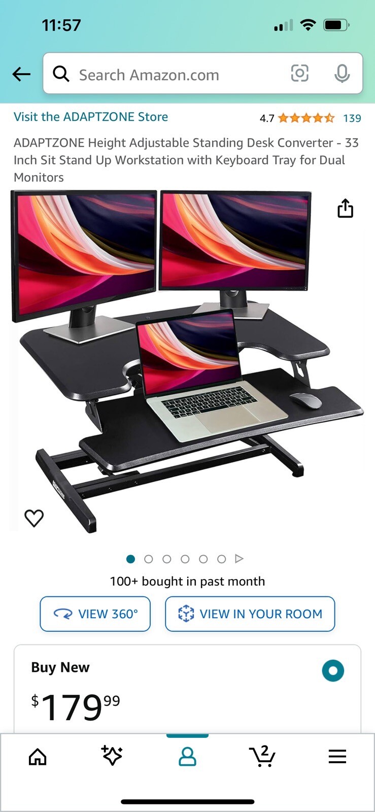 Adaptzone Dual Monitor Adjustable Standing Desk Converter with Keyboard Tray-image