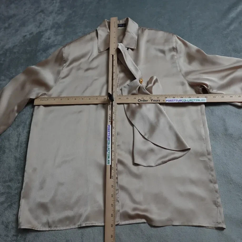 Blusa Top Louis Feraud Para Mujer Talla 12 Rosa Champagne Satén Botón Corbata Frontal Foto 4 de 4