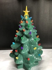 Mr. Christmas Light Up Ceramic Tree 15” Nostalgic Green Battery Operated Decor