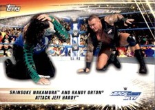 2019 Topps WWE Summerslam #89 Shinsuke Nakamura & Randy Orton Attack Jeff Hardy