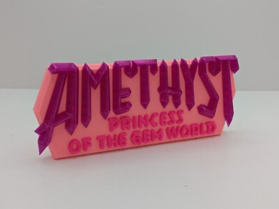 Amethyst (comic book logo) 3D Printed logo - for desk stand or wall. 150mm wide