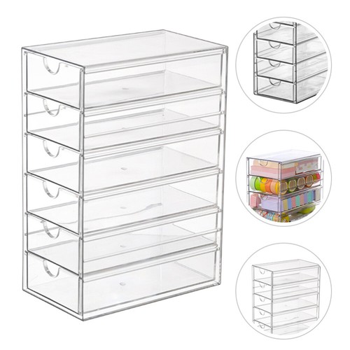 Household Drawer Organizer Multi-use Sundries Storage Box Clear 6-tiered