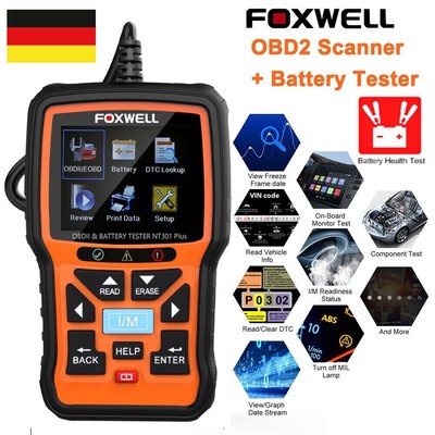 Foxwell NT301 Plus Obd2 Kfz-Scanner Tool 12V Batterie Tester EOBD Auto Diagnose