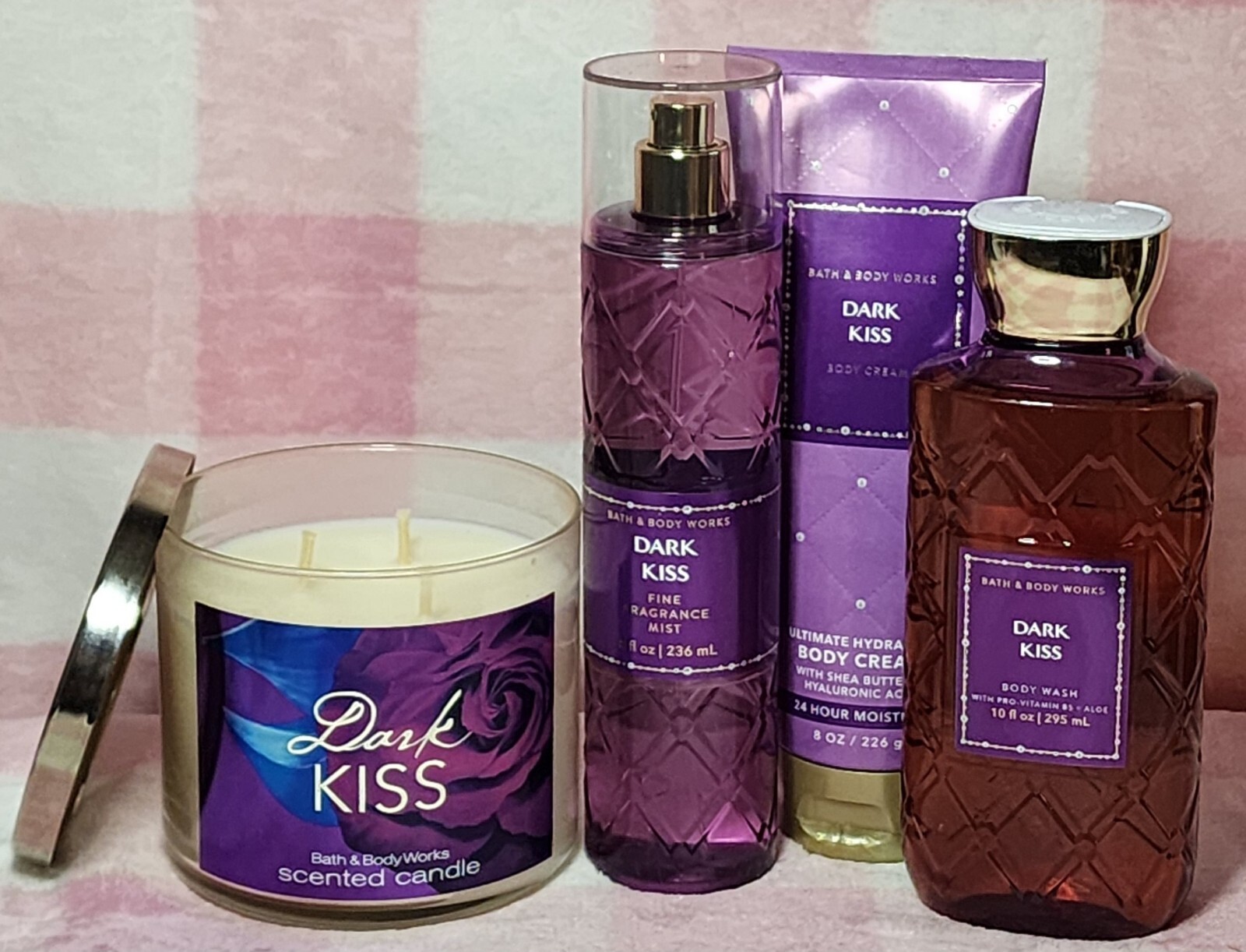 Bath & Body Works Dark Kiss Gift Set- Three Wick Candle And Body Care RARE