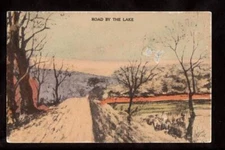 vintage orsoni watercolor art road by the lake landscape postcard