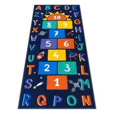 Washable Hopscotch Kids Rugs for Playroom, Colorful Educational Dark Blue