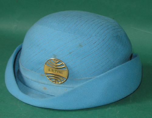 AUTHENTIC VINTAGE 1970s PAN AM STEWARDESS CAP BLUE PIN STRIP WOOL HAT BADGE PIN
