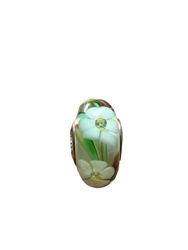 Authentic Pandora Green Wild Flowers Murano Glass CZ Sterling Silver Charm