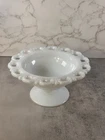 Vintage Anchor Hocking Compote Candy Dish Old Colony Open Lace Edge White 7"