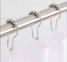 Signature Hardware - Roller Ball Shower Curtain Rings Set of 12 Brushed Nickel