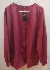 Just Love Womens Scrub Top Size XL Burgundy Woven Cotton Poly Snap Button 4501