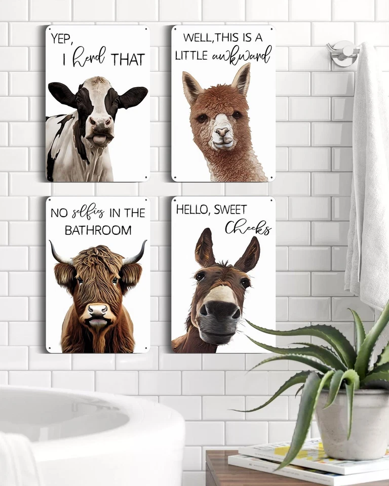 Funny Highland Cow Donkey Animal Wall Metal Sign Guest Toilet Room Decor Cute... - Image 3 of 4