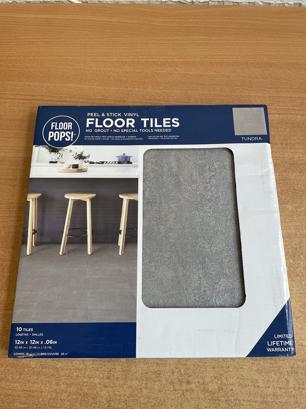 FloorPops FP3326 Tundra Peel & Stick Floor Tiles Vinyl, Gray, 30.48 X 30.48 cm