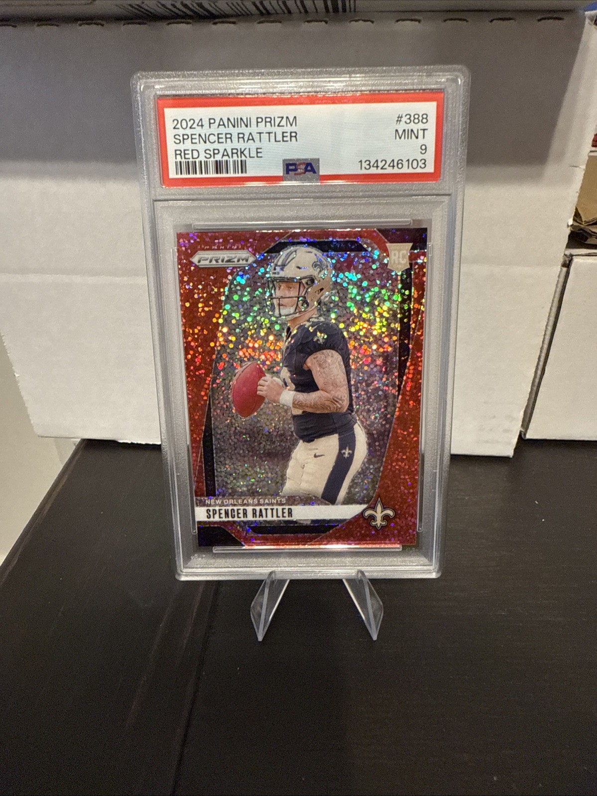 2024 Panini Prizm Spencer Rattler #388 Red Sparkle Prizm PSA 9