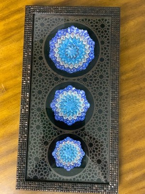 Persian Minakari Hand Painted Enamel Triplex dish   16.5''x 9'' Wall decor