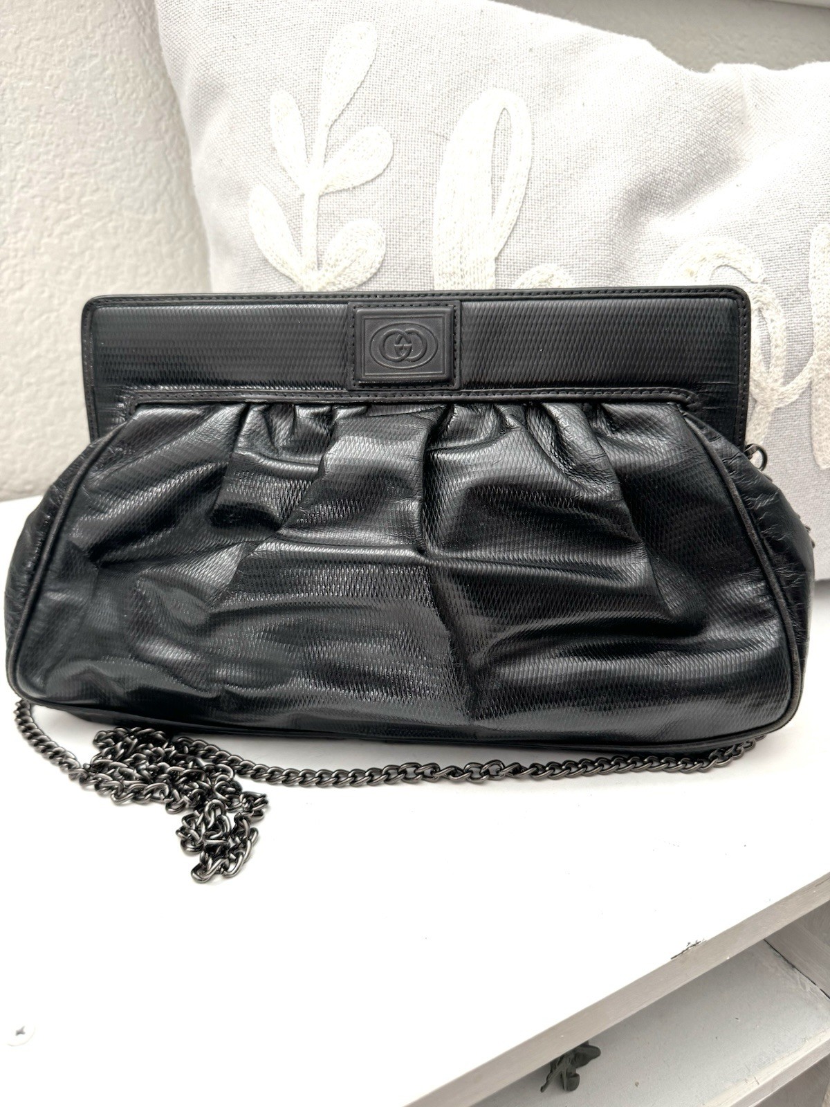 GUCCI VINTAGE PYTHON EMBOSSED CLUTCH CROSSBODY BL… - image 1