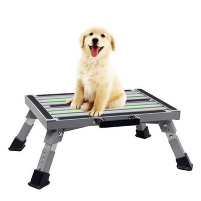 Iron RV Steps, 4-Level Adjustable Folding Step Stool with Non-Slip Rubber
