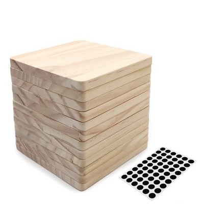 12 Pcs 4 Inch Square Unfinished Wood Coasters for DIY Stained Painting Engraving
