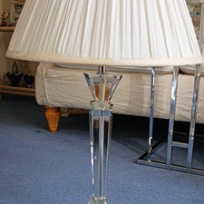 Clear Crystal Table Lamp with Cream Pleated Drum Silk Fabric Shade