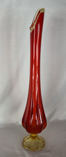 Vintage L.E. Smith Amberina Amber to Red Swung 6 Petal Art Glass Vase 21.5" Ht.