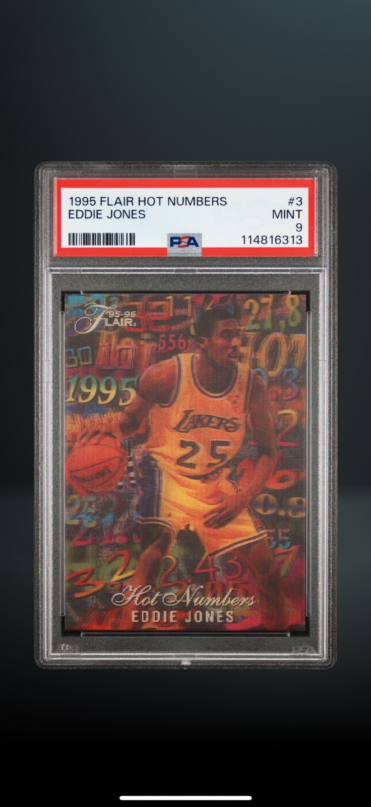 EDDIE JONES 1995 FLEER FLAIR HOT NUMBERS CASE HIT INSERT SP PSA 9 POP 52 LAKERS